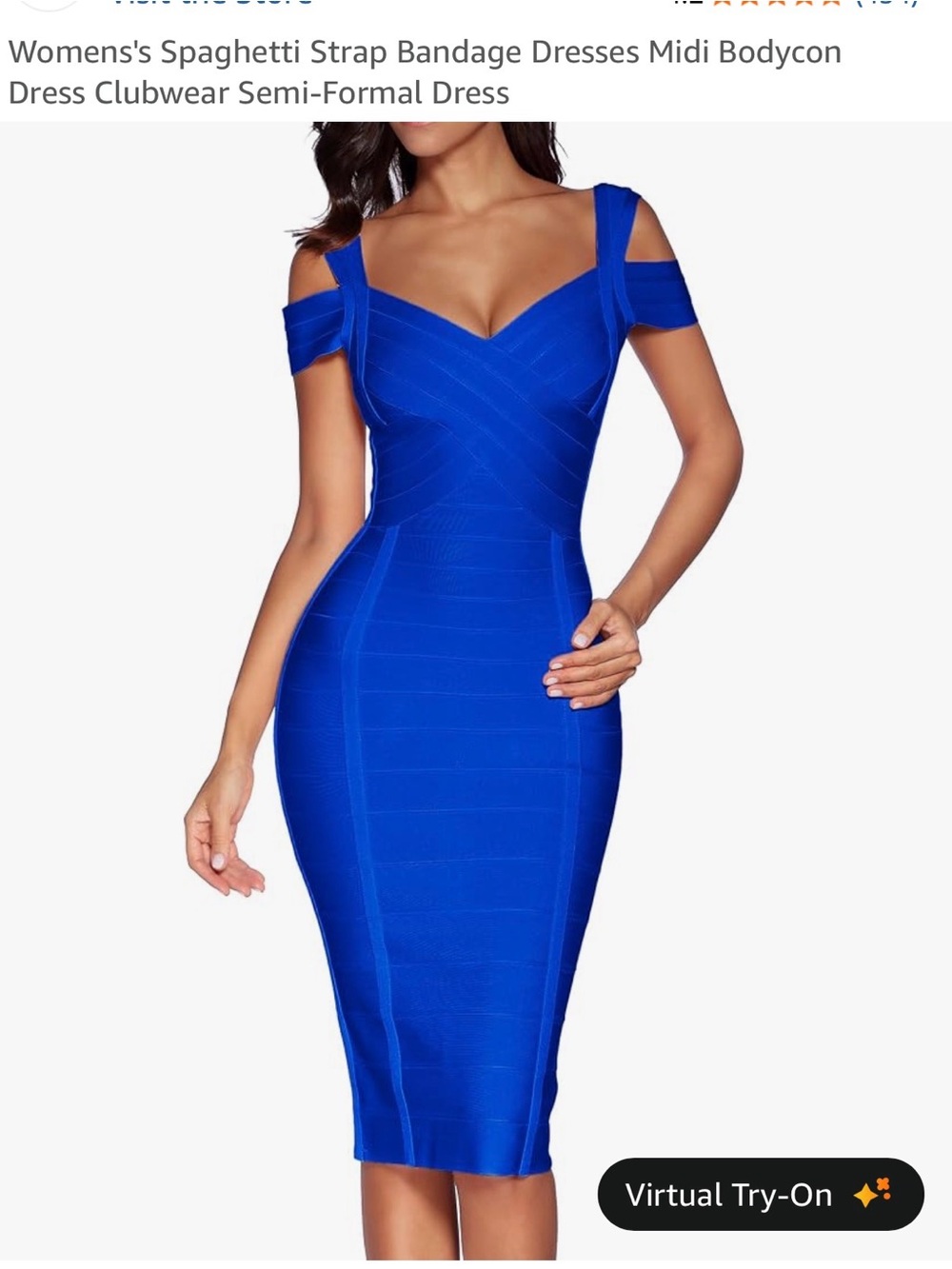 Off-Shoulder Royal Blue Midi Bodycon Dress
